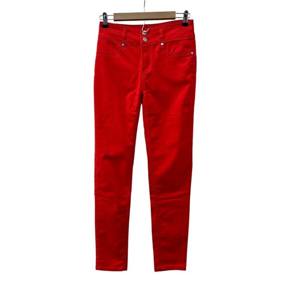 Love Fire Skinny Red Denim Jeans Double Button Stretch Womens Junior 5 - Picture 1 of 13